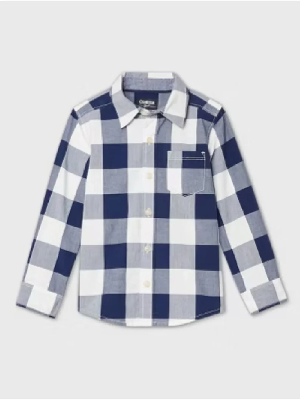 Osh Kosh Boys' Navy and White Buffalo Check Button-Down Shirt Size 6/6A